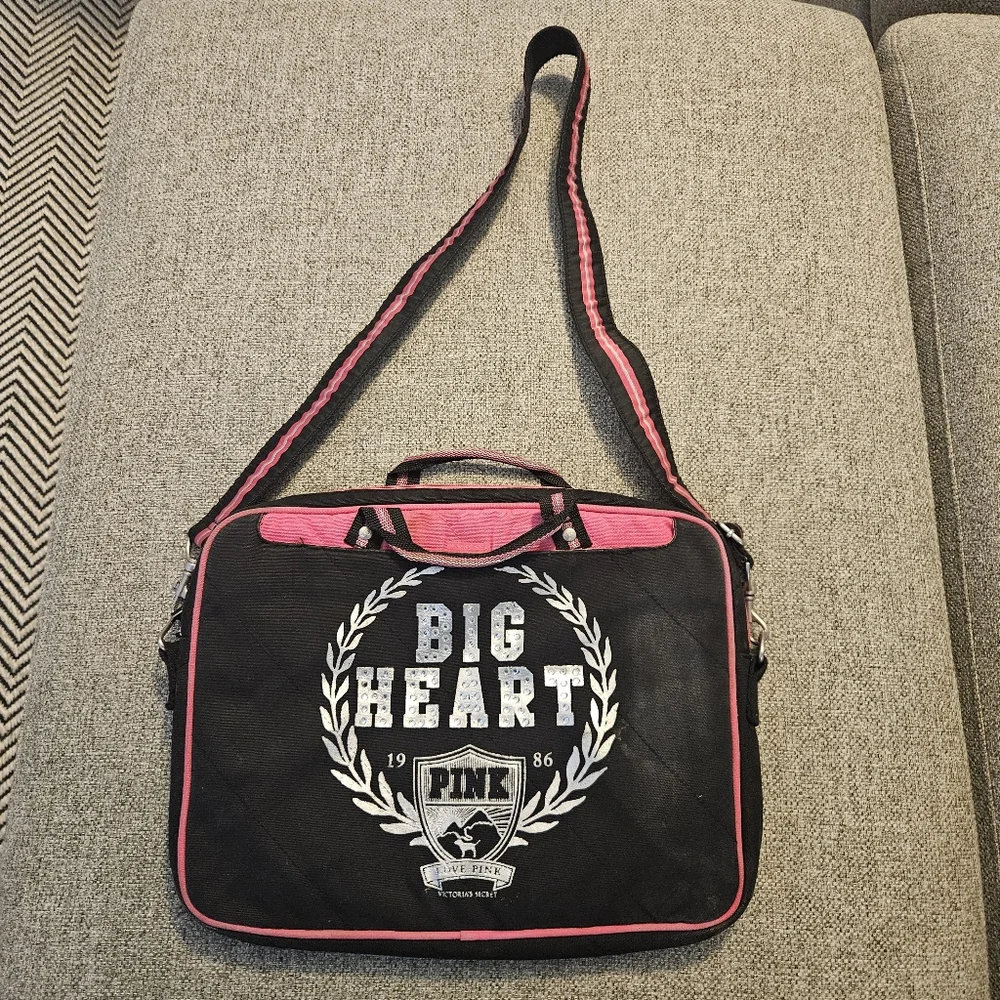 RARE Victoria Secret Pink y2K HEART Bling DOG Laptop Bag Case
